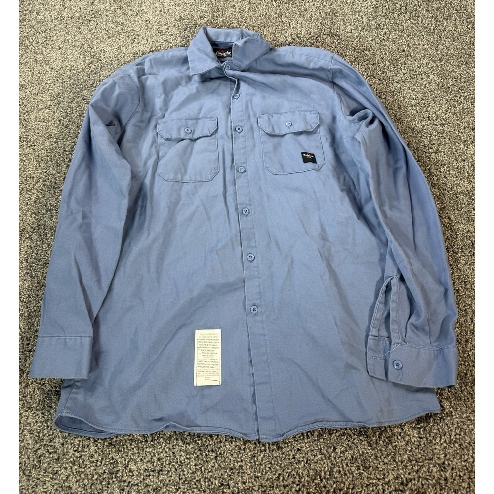 Bulwark FR Long Sleeve Button Down Shirt Men's Size Large Blue